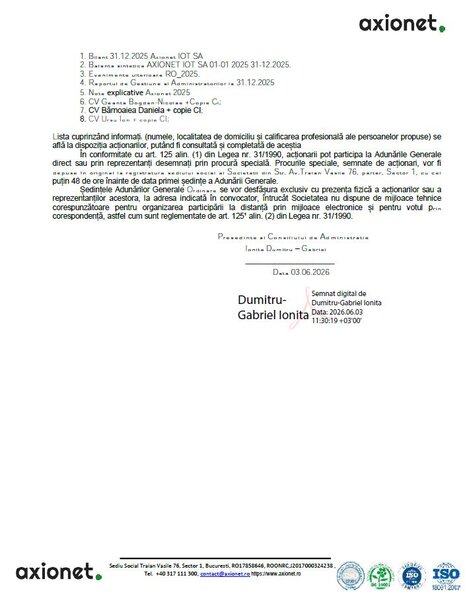 Convocator completat pentru Adunarea Generala a Actionarilor
